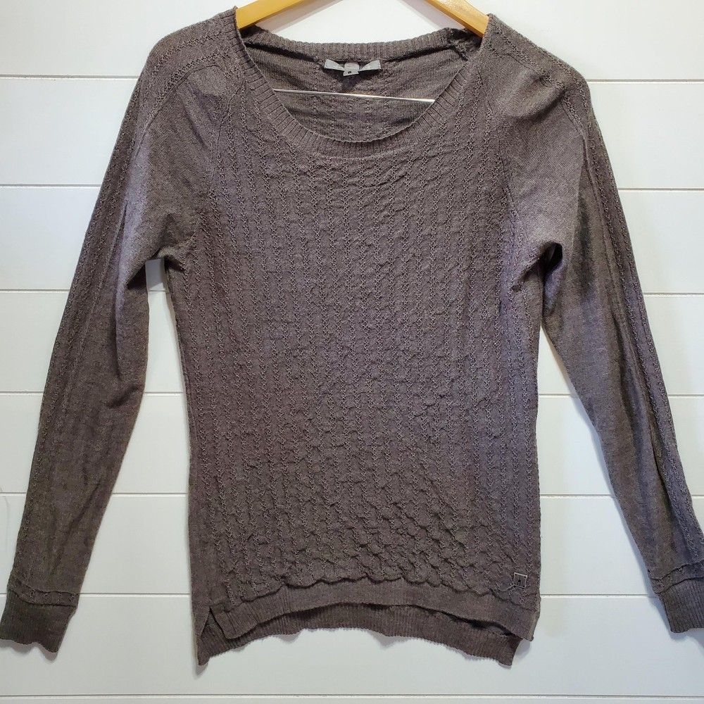 Smartwool women size M long sleeve brown merino wool sweater crewneck mini cable